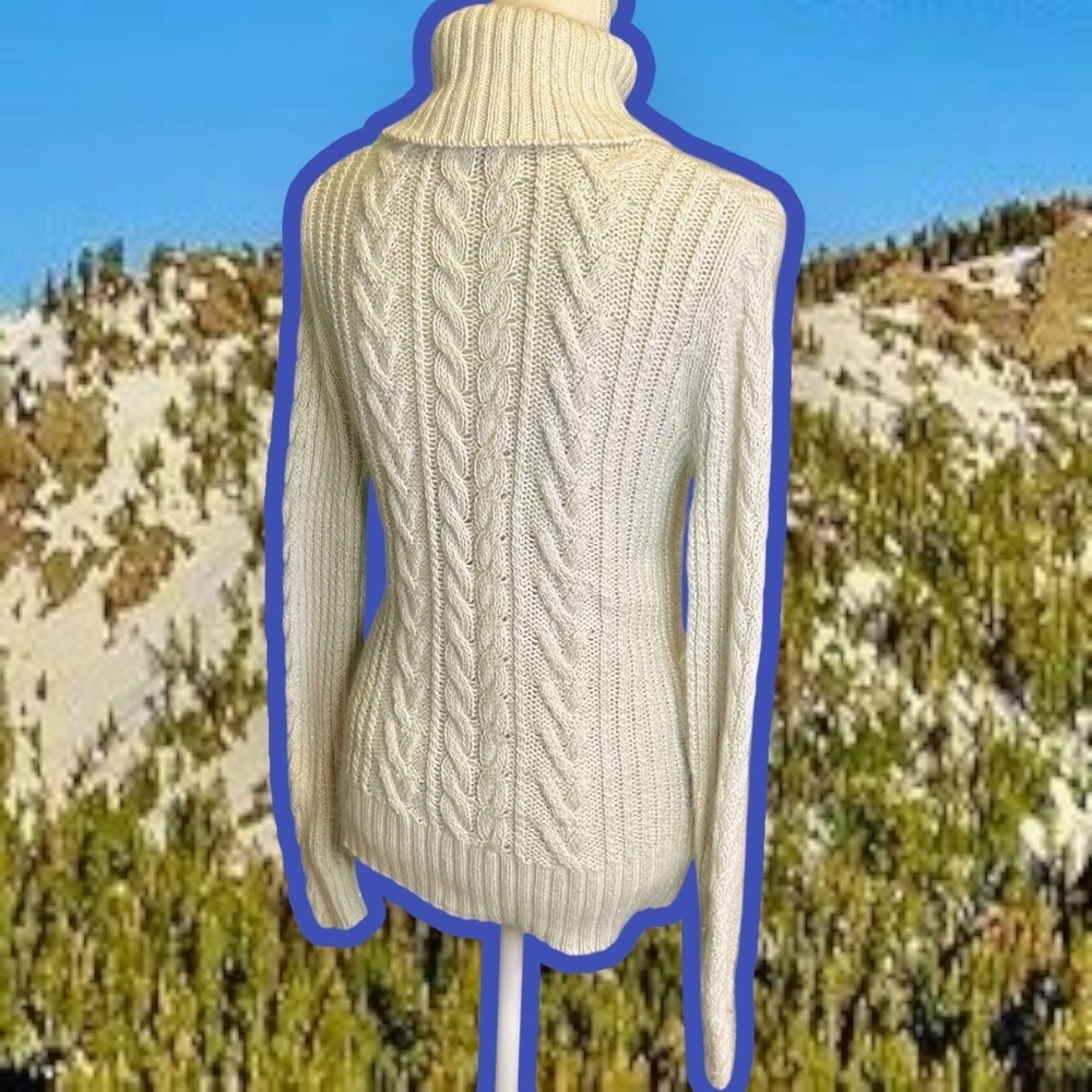 Eddie Bauer Vintage Cream & Silver Metallic Cable Knit Angora-Blend Sweater Sz S - Picture 8 of 12